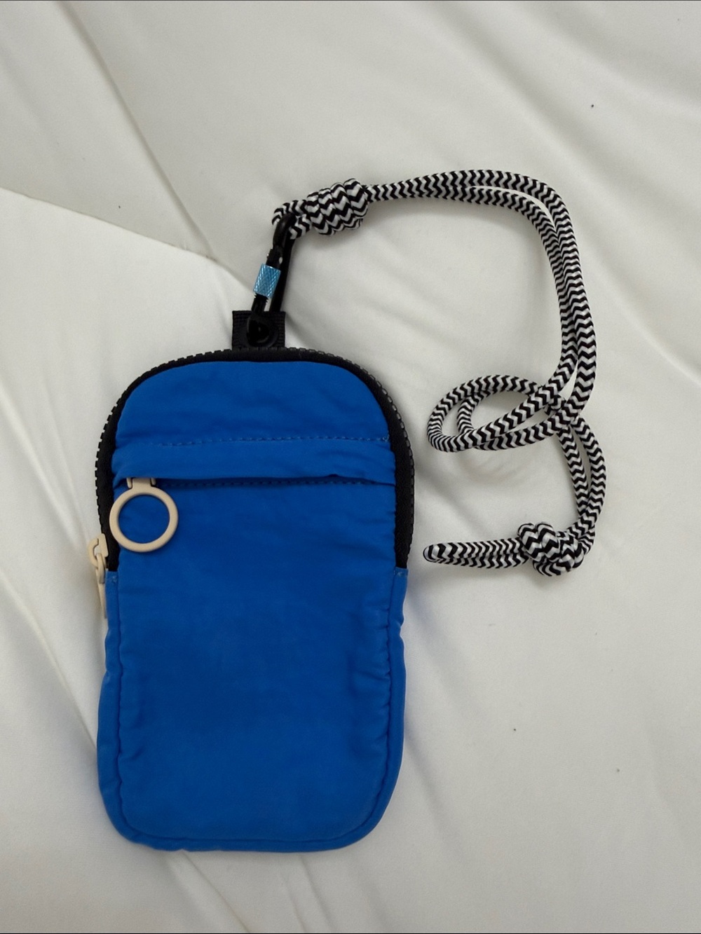 Mango Blue Phone Pouch with Black-and-White Rope Strap